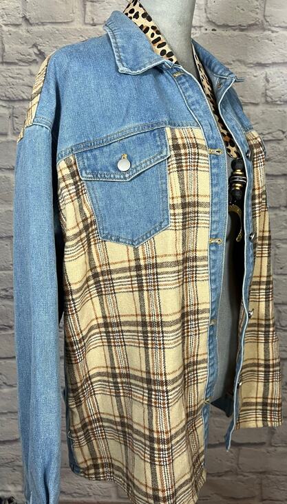 kancy kole Jackets & Blazers - NWT Kancy Kole Boho Patchwork Flannel and Denim Shacket/Jacket